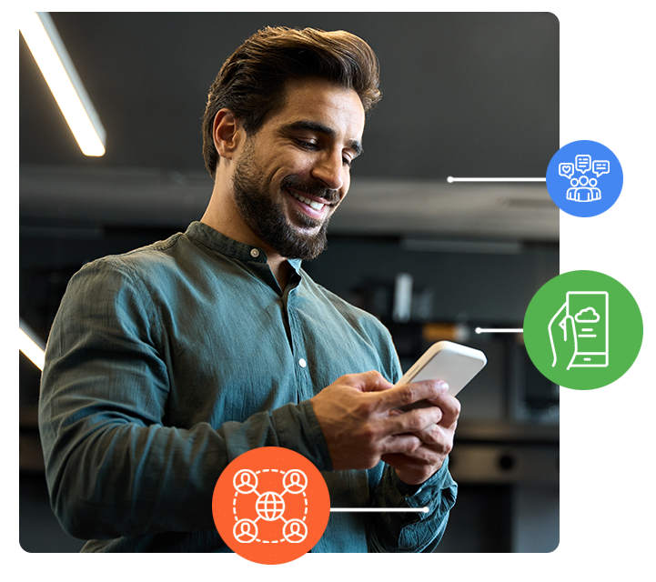 People talking on UCaaS device